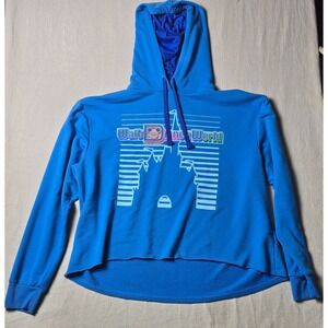 Disney‎ Women's Size Large Lightweight Castle Print Cropped Hoodie Raw Hem